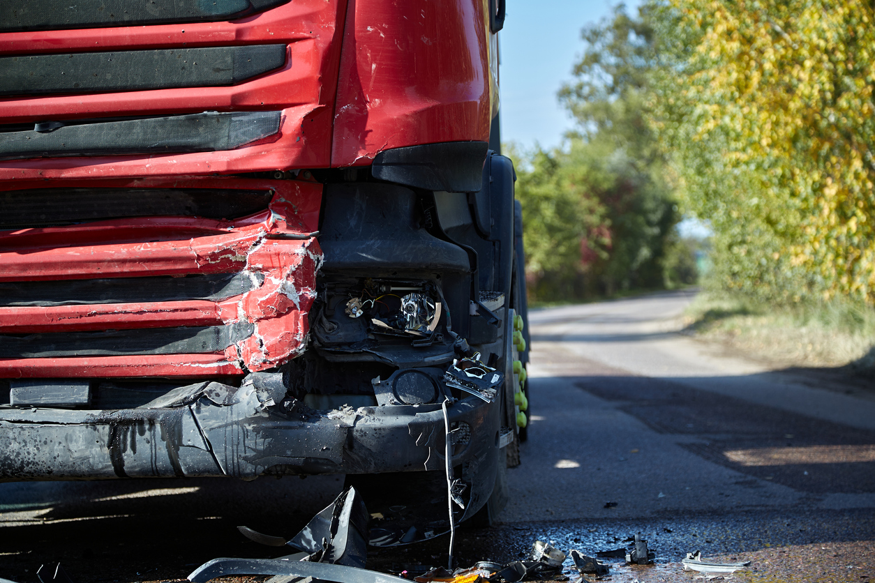 car accident on a road, truck after a collision with car, transportation background