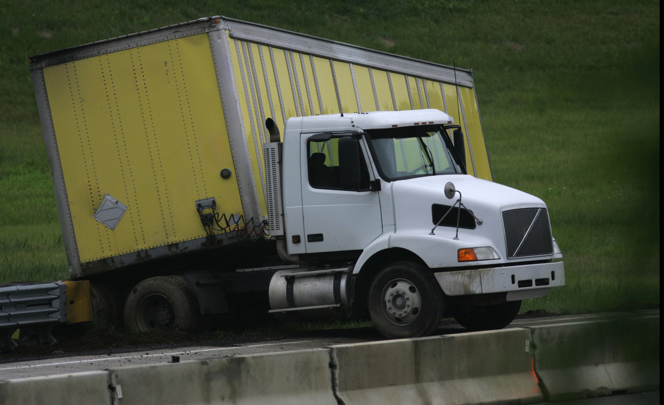 Jack-knifed semi-truck on the highway